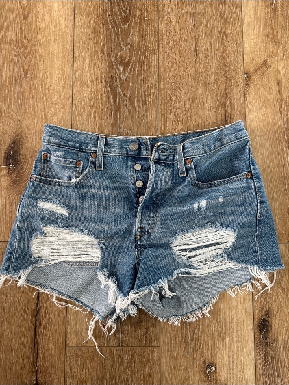 Levi's 501 Blue Distressed Cutoff Denim Shorts
